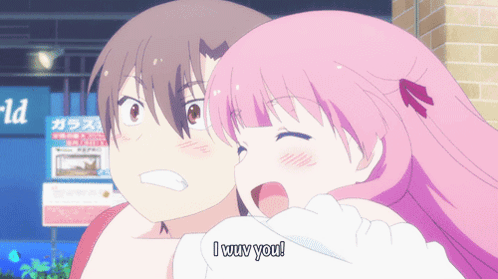 Girl With Pink Hair Hugging Boy With Brown Hair