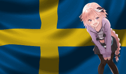 Girl With Pink Hair in Front of Blue and Yellow Flag
