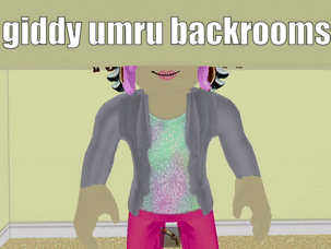 Girl with Pink Hair in Front of Giddy Umru Backrooms Sign