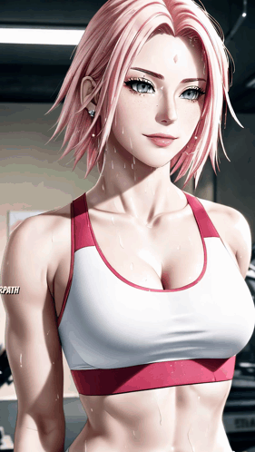 Girl With Pink Hair in Path Sports Bra