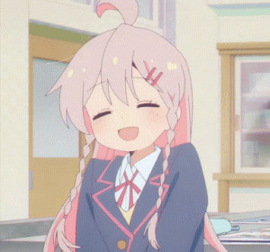 Girl With Pink Hair in School Uniform Smiling With Eyes Closed