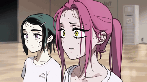 Girl with Pink Hair in White Shirt with Paws