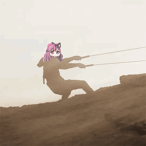 Girl with Pink Hair Pulling Rope