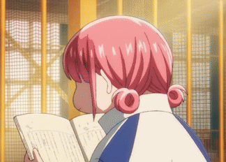 Girl with Pink Hair Reading Book