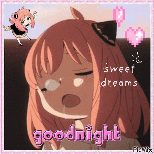Girl with Pink Hair Saying Goodnight