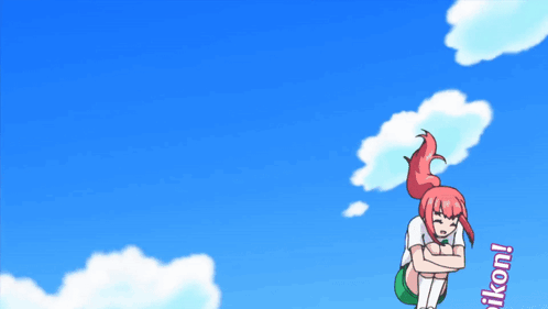 Girl With Pink Hair Sitting On Ground Blue Sky Ikon GIF