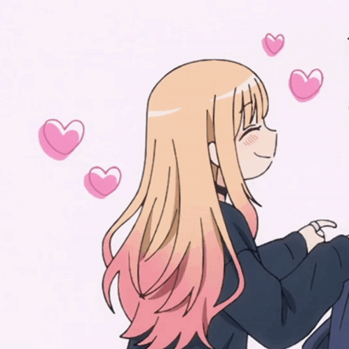 Girl With Pink Hair Surrounded by Pink Hearts