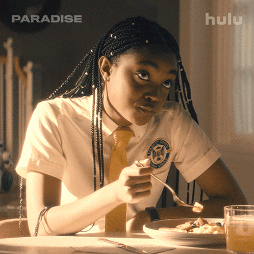 Girl With Plate Of Food And Hulu Logo GIF