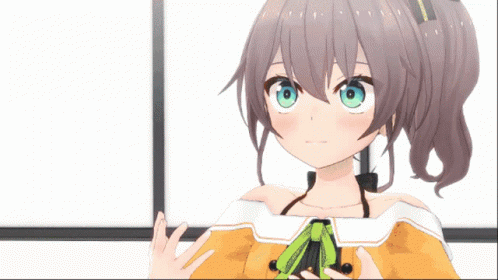 Girl with Ponytail and Green Eyes in Orange Top