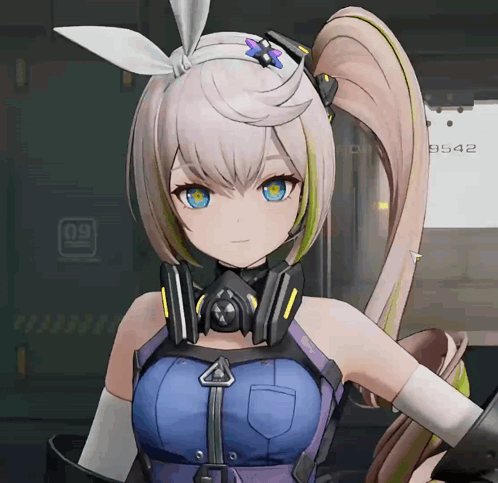 Girl with Ponytail Headphones and Mask 09