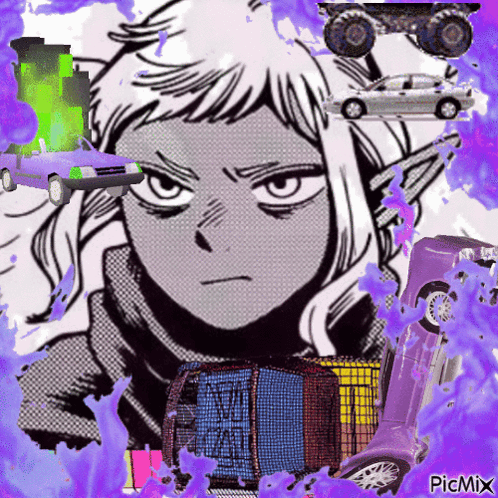 Girl with Purple Car and PicMix Text