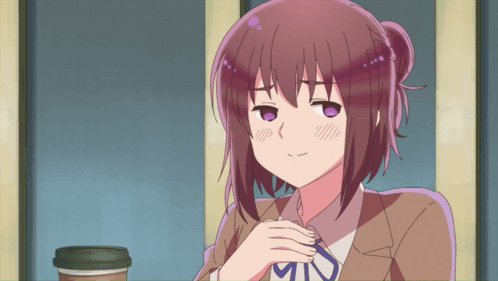 Girl With Purple Eyes And Coffee Cup GIF