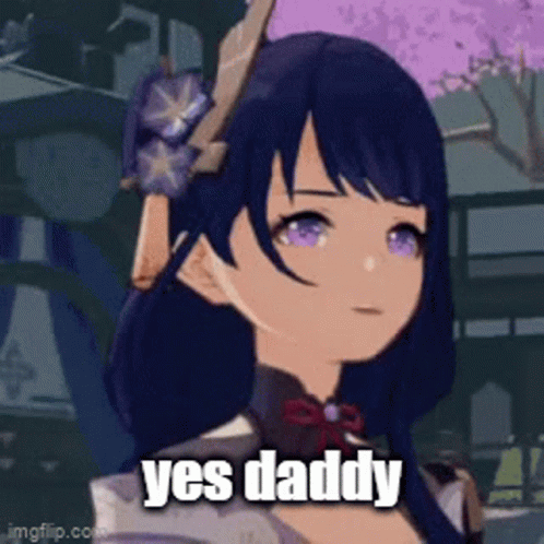 Girl With Purple Eyes and Flower Saying Yes Daddy