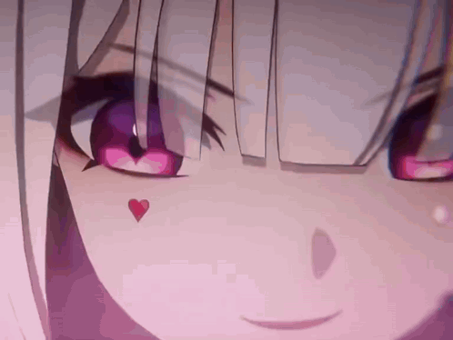 Girl With Purple Eyes and Red Heart in Mouth