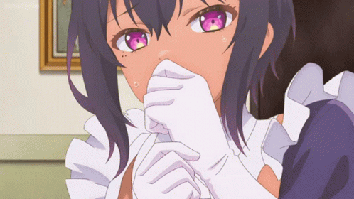 Girl With Purple Eyes and White Gloves Covering Mouth