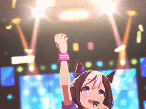 Girl With Purple Eyes Singing Into Microphone GIF