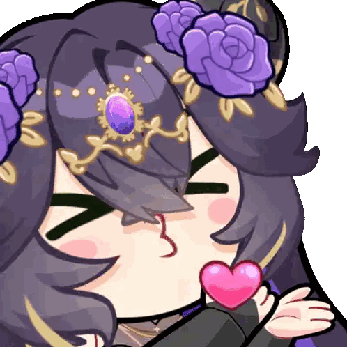 Girl with Purple Flowers Holding Pink Heart