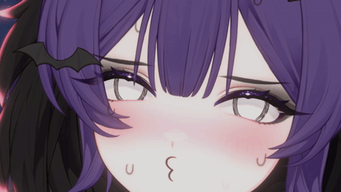 Girl With Purple Hair and Bat on Head