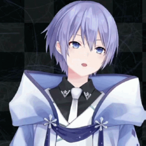 Girl With Purple Hair And Blue Eyes In Blue Cape GIF