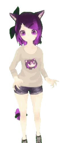 Girl With Purple Hair And Cat Ears In White Shirt