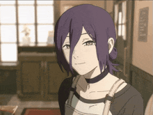 Girl With Purple Hair and Choker Smiling