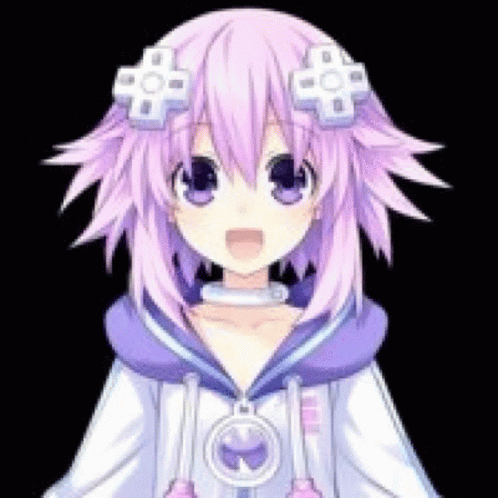 Girl with Purple Hair and Eyes in White Hoodie and Necklace