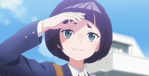 Girl With Purple Hair And Green Eyes Covering Face GIF