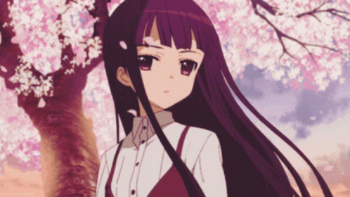 Girl With Purple Hair And Pink Flowers GIF
