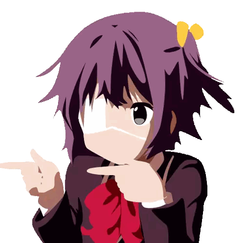 Girl with Purple Hair and Red Bow Pointing