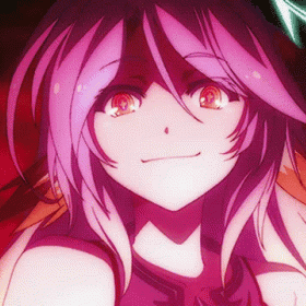 Girl with Purple Hair and Red Eyes Looking at Camera