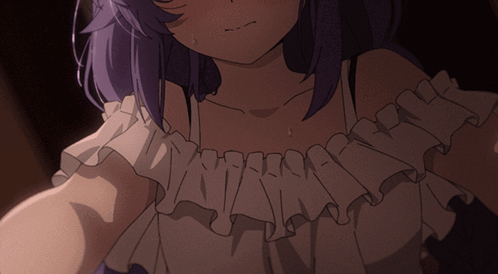 Girl With Purple Hair and White Ruffled Top