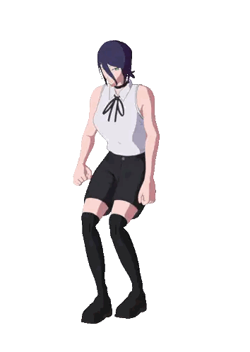 Girl With Purple Hair Black Shorts Socks