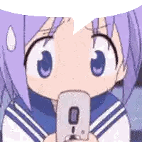 Girl With Purple Hair Holding Cell Phone