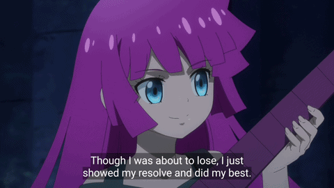Girl With Purple Hair Holding Guitar Says Though I Was About To Lose I Just Showed My Resolve