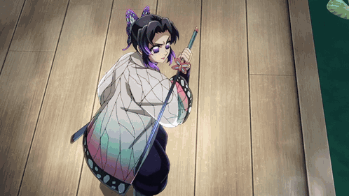 Girl with Purple Hair Holding Sword