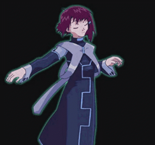 Girl with Purple Hair in Blue and Gray Outfit