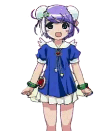 Girl with Purple Hair in Blue Dress and Green Bracelets