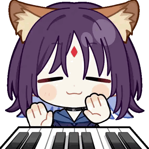 Girl with Purple Hair Sitting at Piano