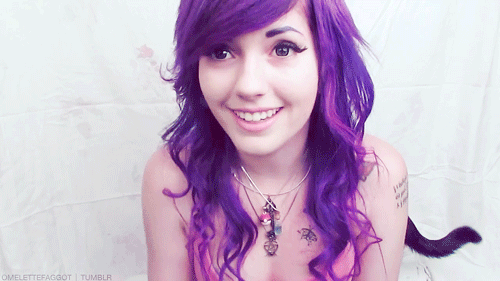 Girl With Purple Hair Smiling And Tattoo GIF