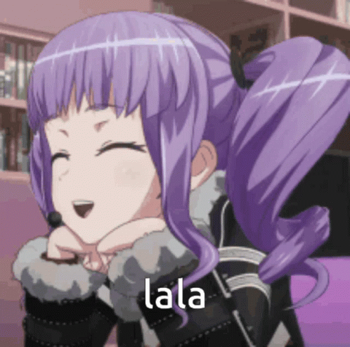 Girl With Purple Hair Smiling Saying Lala GIF