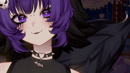 Girl With Purple Hair Wearing Choker and Bat Necklace