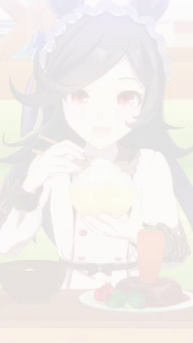 Girl With Purple Headband Eating Rice With Chopsticks