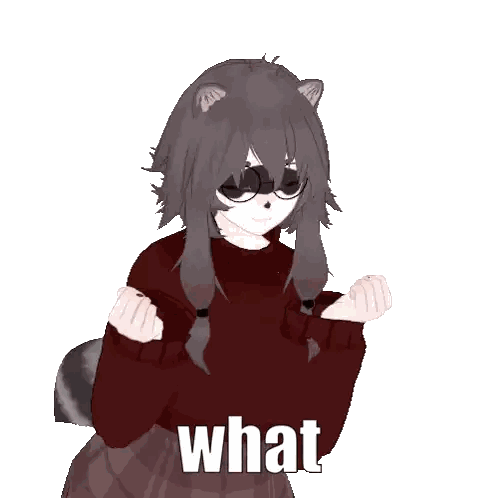 Girl with Raccoon Tail Wearing Red Sweater Saying What