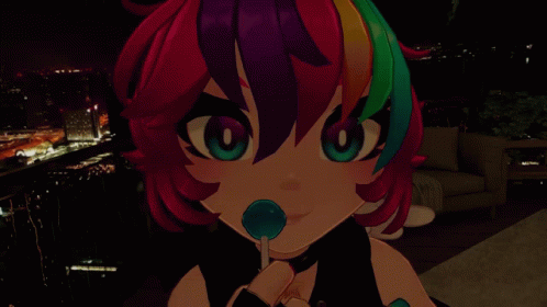 Girl With Rainbow Hair Holding Blue Lollipop