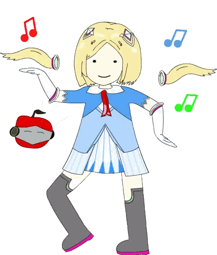 Girl with Red Apple and Music Notes