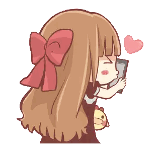Girl with Red Bow Holding Phone