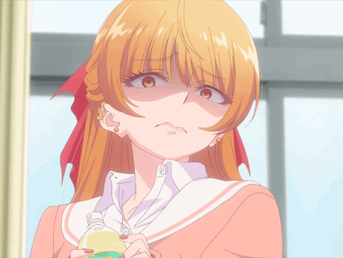 Girl With Red Bow Holding Water Bottle