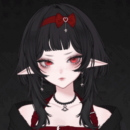 Girl with Red Eyes and Black Hair Heart Pendant