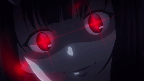 Girl With Red Eyes and Knife in Mouth