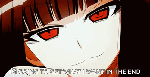 Girl with Red Eyes Saying I Will Get What I Want